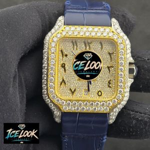 ICELOOK นาฬิกาข้อมือผู้ชายสุดหรูทรงสี่เหลี่ยมสีทองพร้อมสายหนังประดับเพชร แสดงวันที่แบบอนาล็อกควอตซ์ 38 มม. - Product Image 5