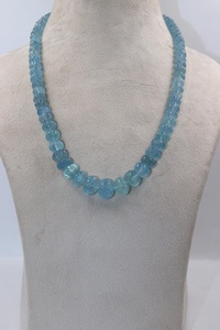 Collar de Piedras Preciosas de Aguamarina Azul Natural de Calidad AAA, Cuentas Lisas Talladas en Forma de Melón de 7-10 mm, Chapado en Oro sobre Plata de Ley 925 - Product Image 5