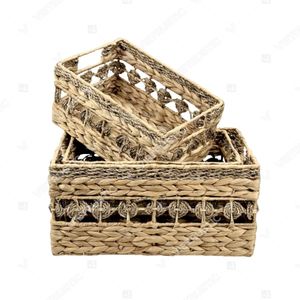 RINGLET BELT Eco-Friendly Multifunction Seagrass & Hyacinth <b>Storage</b> <b>Basket</b> Set <b>with</b> <b>Shelf</b> Organizer Cube & Rectangle Box - Product Image 3