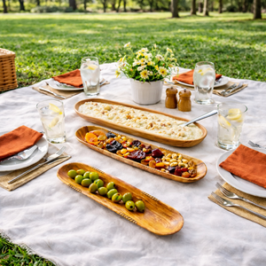 Plateau de service en bois, long plateau ovale en bois d'olivier, plat de service haut de gamme, plateau à apéritifs en bois. - Product Image 2