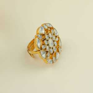 Royal Kundan <b>Emerald</b> Cut Adjustable <b>Ring</b> 925 Sterling <b>Silver</b> Gold Plated Handmade Ethnic Women's Wedding Party Statement Jewelry - Product Image 3