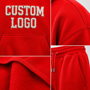 Ensemble de sweat-shirts à capuche pour homme avec logo personnalisé, en molleton rouge surdimensionné, décontracté, pour l'automne - Product Image 5