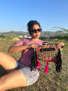 Nouvel arrivage de sacs en coton pour femmes Rajasthani véritable fait à la main Tribal Multi couleur Boho Hippie daim cuir frange gland Banjara - Product Image 6