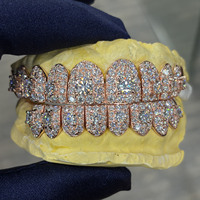 Grillz personnalisés en argent sterling S925, coupe brillante, style Hip Hop, sertis de pierres, pour lune de miel, ensemble haut et bas, pour hommes, tailles 4-12, de la part d'un tiers