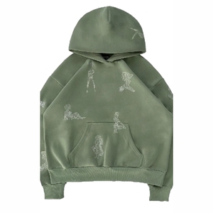 Sudadera con Capucha para Hombre, Estilo Urbano, Oversize, con Efecto Desgastado, de Forro Polar, con Estampado Vintage, de Gramaje Pesado y Corte Holgado - Product Image 6