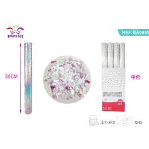 Cannone Sparacoriandoli Iridescente Argento da 50cm, Coriandoli Quadrati per Feste - Product Image 1