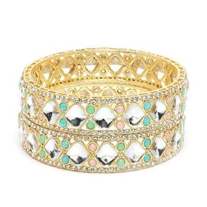 Elegant Gold Plated Alloy Women's Classic Geometric Zircon Bangle Set Wedding Jewelry <b>Gift</b> Third Party Certified Fashion Bangles - Product Image 5