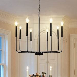 Lámpara de Techo Colgante de Metal Negro Estilo Candelabro Minimalista Moderno, Elegante para Sala de Estar, Comedor y Hoteles - Product Image 2