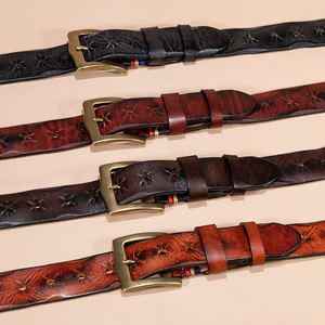 Casual Alloy Pin Buckle Hand Leather Belts Handmade Beaded men Genuine Cowhide Leather Belts - Product Image 5