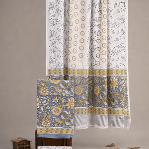 Traje Punjabi Blanco para Mujer |   Conjunto de Kurti y Pijama con Estampado Floral Indio Hecho a Mano con Borde |   Vestido Sarong de Algodón, Obra Maestra - Product Image 1