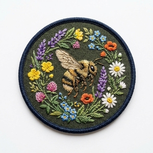 Patch brodé circulaire avec motif floral, appliqué en tissu fait main à coudre pour vêtements et accessoires - Product Image 3