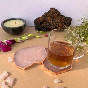 Natural Crystal <b>Coasters</b> Luxe Metallic Rim Beverage <b>Coaster</b> Set for Dining Table and Gifting Use - Product Image 6