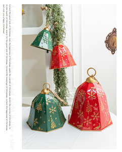 Cloches de Noël en métal gaufré, 3 tailles, rouge, vert, flocon de neige, arbre, renne, décoration suspendue, corde en jute, ornement festif - Product Image 3