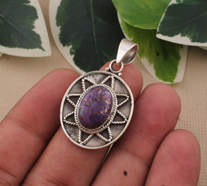 Colgante de Turquesa Cobre Púrpura Natural, Plata de Ley 925, Chapado en Platino, Collar de Gema en Forma de Lágrima Vintage, Unisex, Único - Product Image 1