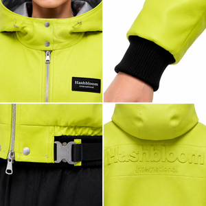 Chaqueta Bomber de Piel de Cordero Ligera, Corta, con Capucha, Color Verde Neón, Estilo Urbano y Táctico para Mujer, Otoño/Invierno, Personalizable OEM - Product Image 4
