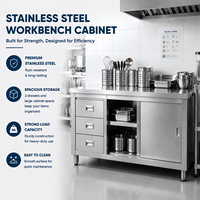 Armoire en acier inoxydable robuste avec 3 tiroirs, portes coulissantes, table de travail, unité de rangement pour cuisine commerciale