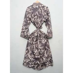 Al por mayor Bata de algodón de verano tipo kimono, largo hasta la rodilla, para dormir, blanca a rayas, de punto, calidad de exportación, para uso casual - Product Image 5