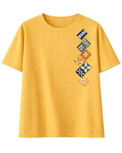 Camiseta de Mujer Amarillo Mostaza Personalizada con Bordado de Patchwork, Cuello Redondo, Algodón Suave, Manga Corta, Informal, Ligera, para Verano - Product Image 1