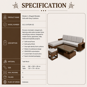 Conjunto de Sofá Modular Moderno en Forma de L con Mesa de Centro y Otomana con Almacenamiento, Muebles de Sala de Estar con Estructura de Madera y Cojines Marrones - Product Image 5