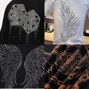 Camiseta de algodón con estampado gráfico de diamantes de imitación, brillante, con transferencia térmica, personalizada, OEM, marca privada, para hombre, manga larga - Product Image 5