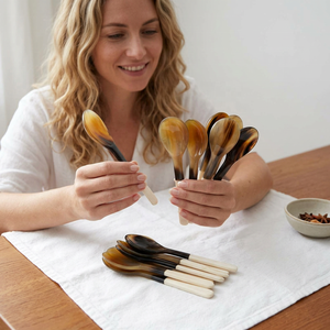 Best Quality Natural <b>Mirror</b> Polish Horn Spoon for Party Use Salad <b>Dressing</b> & Decorative Tableware-Dishwasher Safe & Sustainable - Product Image 1