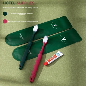 <span class=keywords><strong>Kit</strong></span> de toilette jetable haut de gamme pour hôtels classés, série demi-cercle verte, 7 pièces (brosses à dents, dentifrice, etc.) - Product Image 3