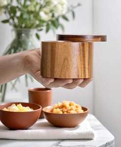 Salero de madera hecho a mano con tapa giratoria y cuchara |   Caja de Almacenamiento Doble de Madera para Sal y Pimienta |   Fabricante OEM al por Mayor - Product Image 3