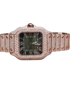 Montre classique pour homme avec cadran blanc, entièrement sertie de diamants moissanite taille ronde plaqués or blanc, idéale comme cadeau. - Product Image 1