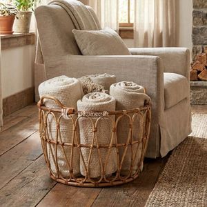 Handmade Natural Rattan Eco-Friendly Multifunction Storage <b>Basket</b> Handles Home Decoration Woven <b>Wicker</b> Organizer for <b>Laundry</b> - Product Image 4