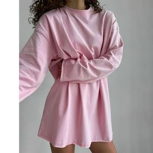 Camiseta de punto holgada de manga larga con cuello redondo para mujer, 100% algodón, ecológica, lisa, informal, para uso diario, 180g, talla única - Product Image 4