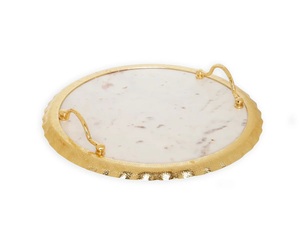 Golden Finished Round Shape Single Piece Aluminum Metal Design Serving Storage <b>Trays</b> New Fashionable - Product Image 1