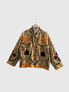 Hand Embroidered Floral Mandarin Collar Jacket Full Sleeve Cotton Adult Autumn Wear Prairie Chic Style - Product Image 1