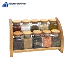 Étagère à épices en bois Thanh Tung Thinh avec 10 bocaux en verre, organisateur de rangement de cuisine en bois naturel, ensemble de forme rectangulaire - Product Image 1