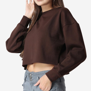 ผู้ผลิต OEM รับผลิตเสื้อสเวตเชิ้ตคอกลมแบบครอปสำหรับผู้หญิง ผ้าฝ้าย 100% แห้งเร็ว ระบายอากาศดี สไตล์วินเทจ สำหรับฤดูหนาว มีโลโก้ด้านหลัง - Product Image 5