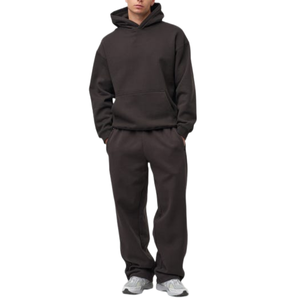 Men's Hooded Heavyweight Casual Acid Wash Solid <b>Tracksuit</b> Two Piece Set Customized Logo Pullover Sweatpants & Sweatshirt - Product Image 1