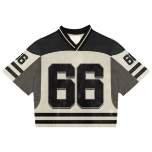 เสื้อยืดคอกว้างแขนสั้นแฟชั่นสตรีทแวร์แบบกำหนดเอง OEM เสื้อเจอร์ซีย์อเมริกันฟุตบอลทรงบ็อกซี่ผ้าตาข่ายแบบครอปสำหรับผู้ชาย - Product Image 1