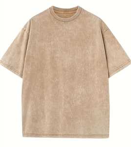 เสื้อยืดโอเวอร์ไซส์สีเบจฟอก ทรงวินเทจ ผ้าเจอร์ซีย์เนื้อนุ่ม แขนสั้น คอกลม ผ้าฝ้าย สไตล์สตรีทแวร์ สำหรับผู้ชาย - Product Image 2