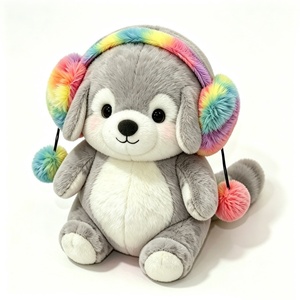 Peluche de perro blanco personalizado, peluche de perro de cara redonda, peluche de cachorro con orejeras de pompón, peluche de perro con orejeras de arcoíris - Product Image 4