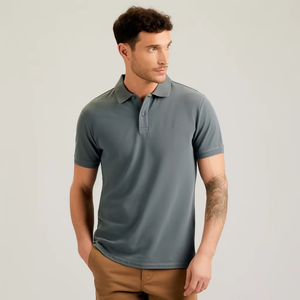 Chemise décontractée pour homme à manches courtes en jersey de coton uni, respirante, tricotée, coupe classique, boutonnée sur le devant, gris, séchage rapide - Product Image 5