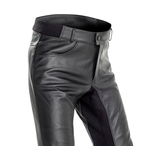 Pantalon Moto Homme Noir en PU, Taille Haute, Coupe Droite, Fermeture Boutonnée, Tissu Tissé Lourd Coupe-Vent, Style Automne - Product Image 5