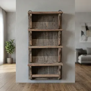 Étagère murale en bois gris rustique avec étagères, étagère de rangement vintage en bois récupéré, étagère murale de style farmhouse, décoration murale pour la maison - Product Image 5