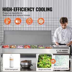 Frigorifero da banco per insalate da 160W con 5 teglie da 1/3 e 4 teglie da 1/6 in acciaio inox 304 - Product Image 2