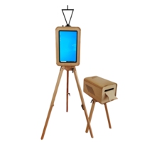 Photomaton rétro en bois avec appareil photo reflex numérique, imprimante et support, incluant un écran tactile de 18,5 pouces