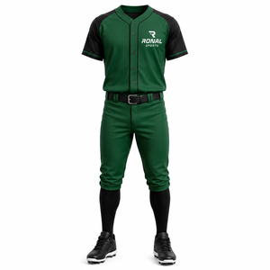 Uniforme de Béisbol Unisex RONAL SPORTS Verde y Negro de Manga Corta, Transpirable, con Cierre de Hebilla, Corte Holgado, para Todas las Temporadas - Product Image 1