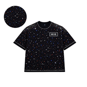 เสื้อยืดผู้ชายทรงหลวม พิมพ์ลายดาวประดับเพชรทั่วตัว แบบสั่งทำพิเศษ ผ้าฝ้ายพรีเมียม แฟชั่นสตรีทแวร์สุดเท่ - Product Image 1