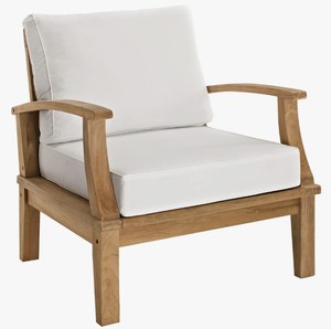 Modern Japandi Teak Wood Garden Accent <b>Chair</b> Low Profile Single Sofa with Thick Removable <b>Pads</b> - Product Image 5