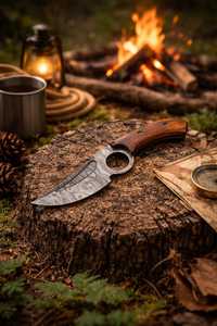Damascus Steel Skinner Knife With Wood Handle Drop Point Blade Serrated Edge 0.6mm Thickness Outdoor <b>Tool</b> - Product Image 6