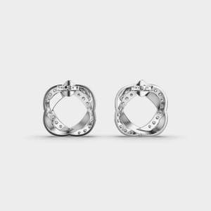 Boucles d'oreilles clous de luxe pour femme en or massif 14K/18K avec diamants de laboratoire, motif croix et cercles entrelacés, bijoux modernes personnalisés - Product Image 5