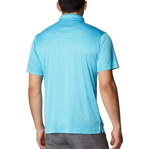 เสื้อโปโลแขนสั้นสีทึบสำหรับผู้ชายผ้าถักลำลองสีฟ้าอ่อน - Product Image 5