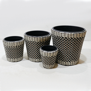 New Design Minimalist Eco-Friendly <b>Plastic</b> Wicker Round Planter Two-tone Cross-woven Durable Garden <b>Plant</b> - Product Image 5